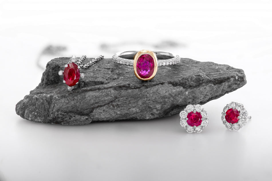 Unheated Ruby & Pink Diamond Side Stone Engagement  Ring 