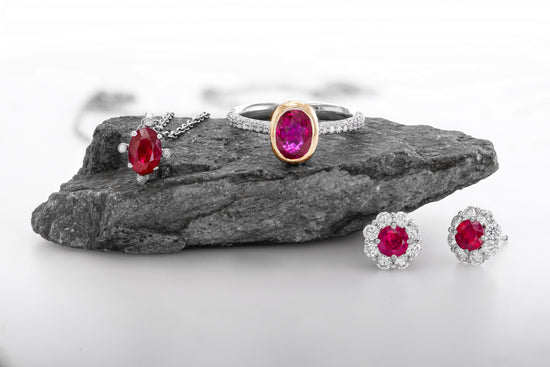 Unheated Ruby & Pink Diamond Side Stone Engagement  Ring 