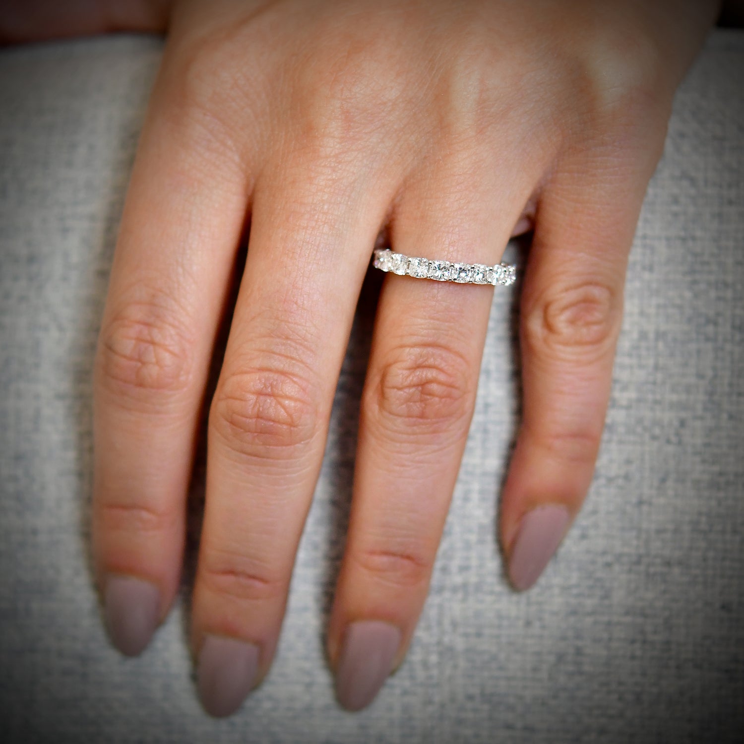 Platinum Cushion-Cut Diamond Full Eternity Band Ring - 4