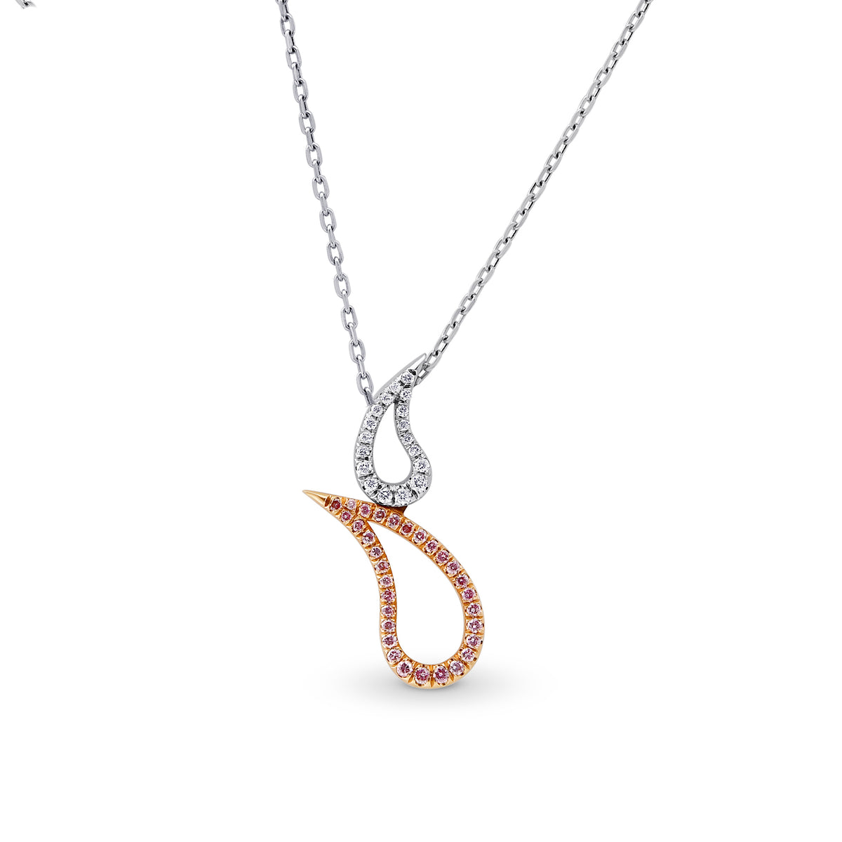 Fancy Pink and White Pave Diamond Teardrop Pendant