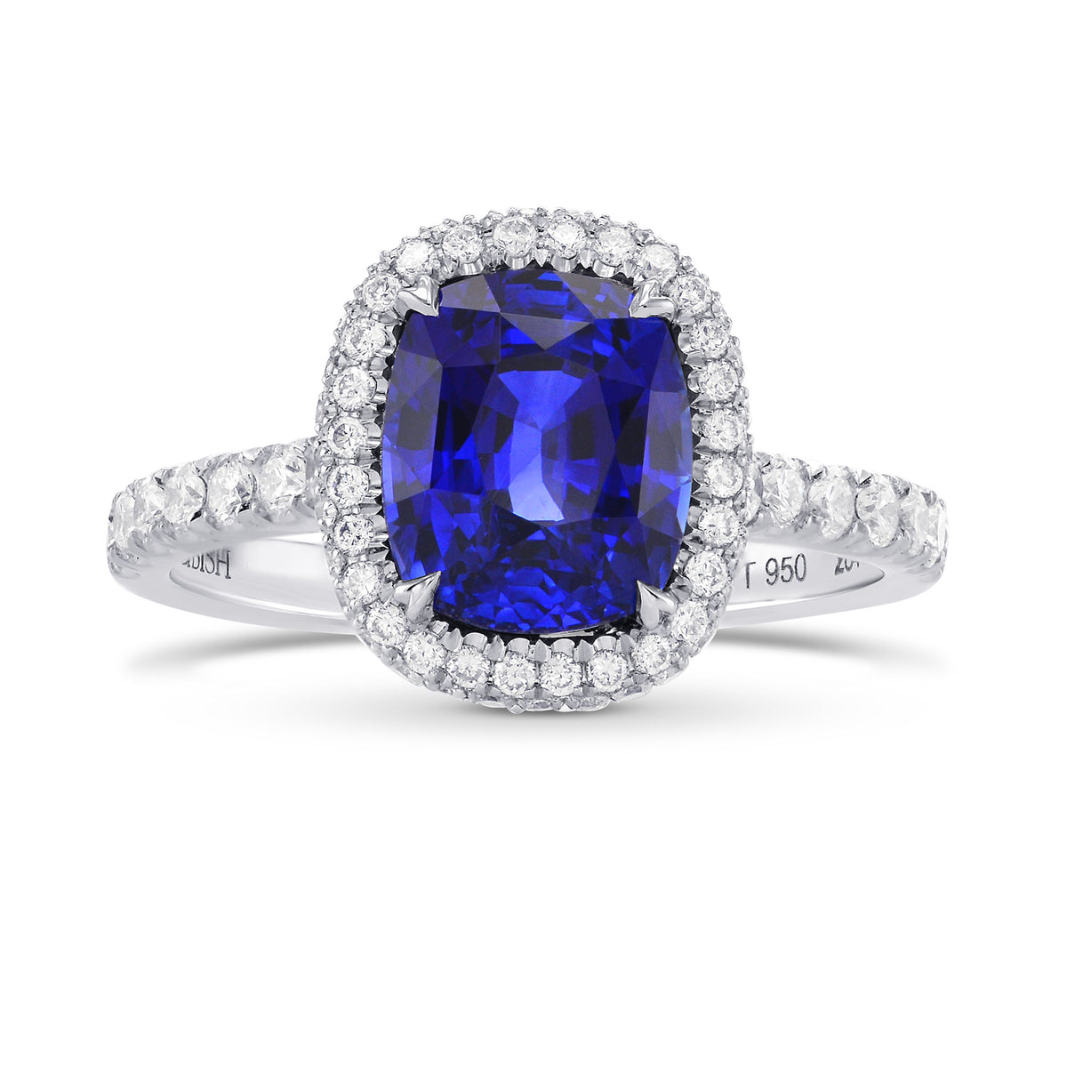 Vivid Blue Sapphire & Diamond Halo Engagement Ring