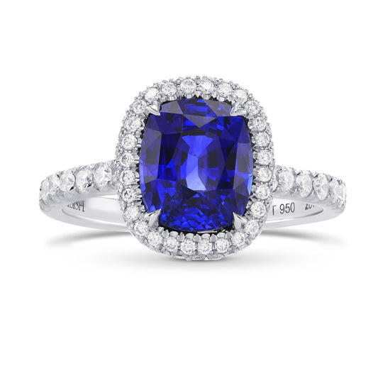 Vivid Blue Sapphire & Diamond Halo Engagement Ring