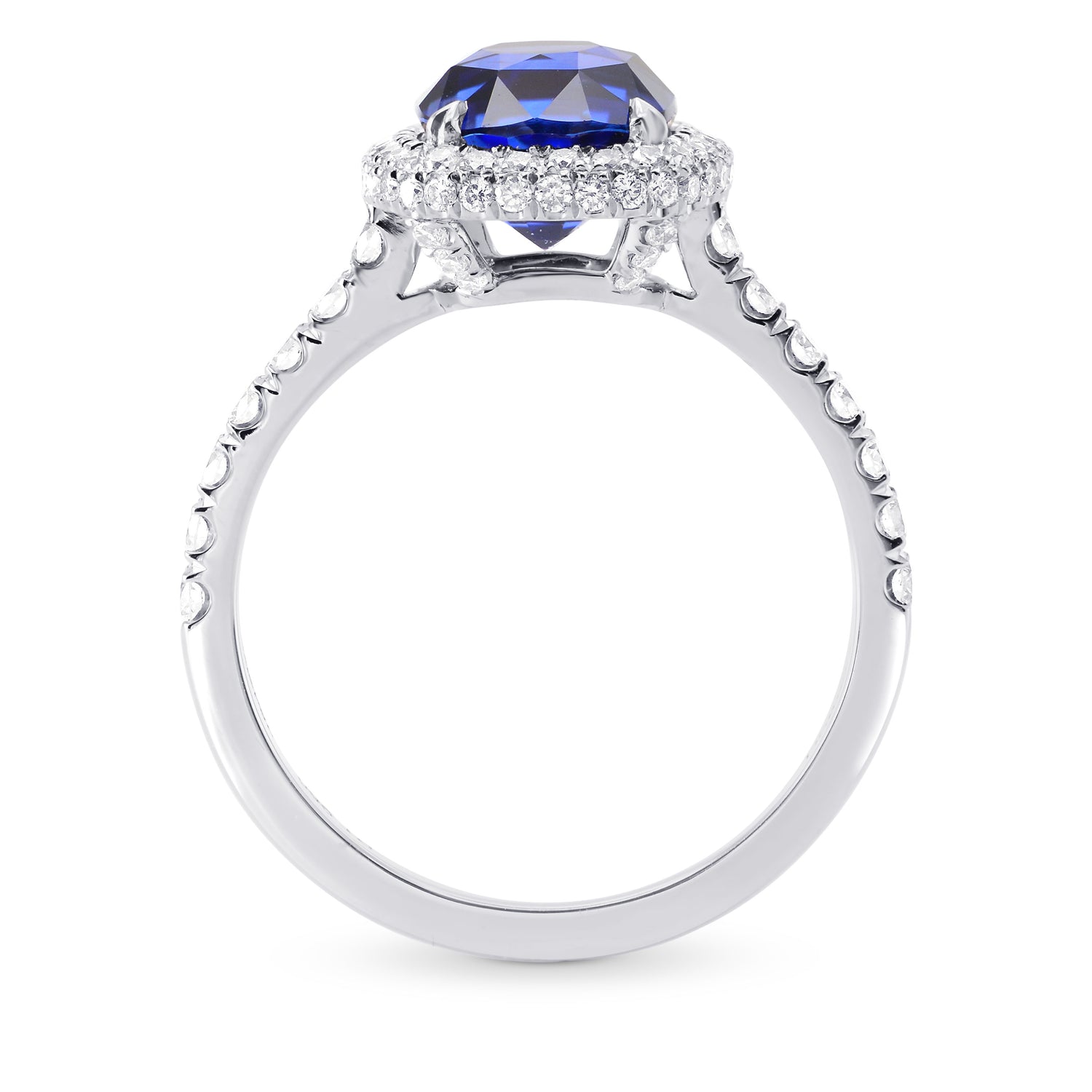 Vivid Blue Sapphire & Diamond Halo Engagement Ring