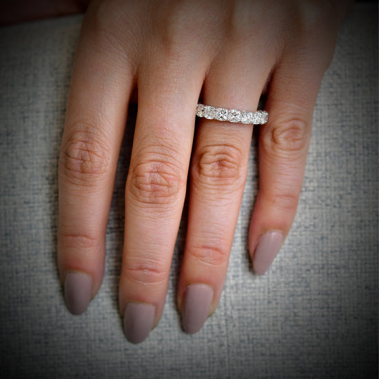 Platinum Cushion-Cut Diamond Full Eternity Band Ring - 4