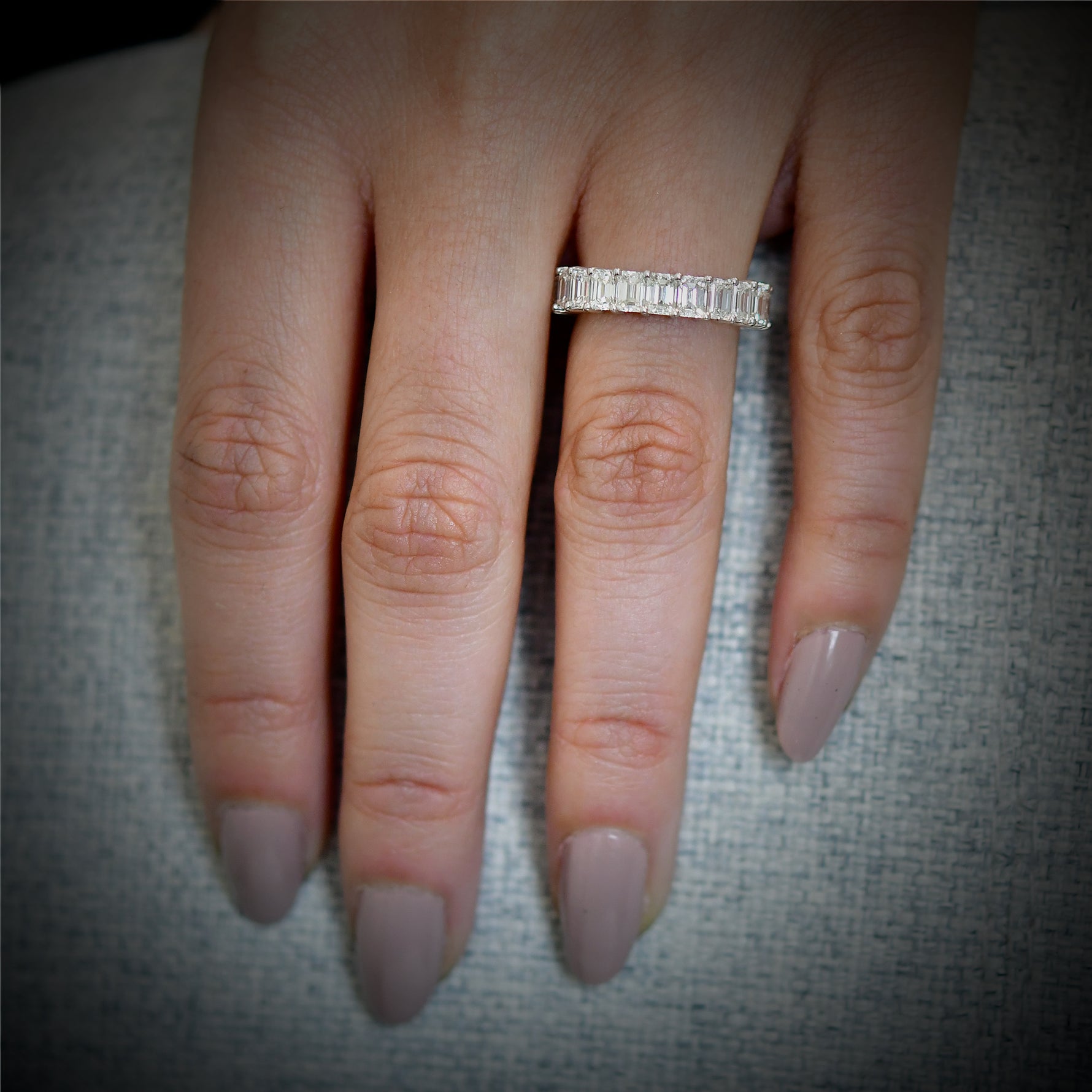 Platinum Emerald-Cut Diamond Full Eternity Band Ring - 4