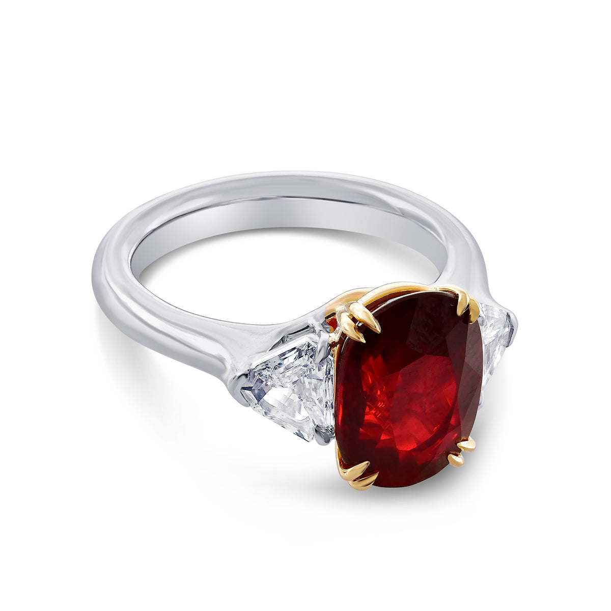 Mozambique No Heat Ruby Wedding Bands Three Stone Ring GRS - 2