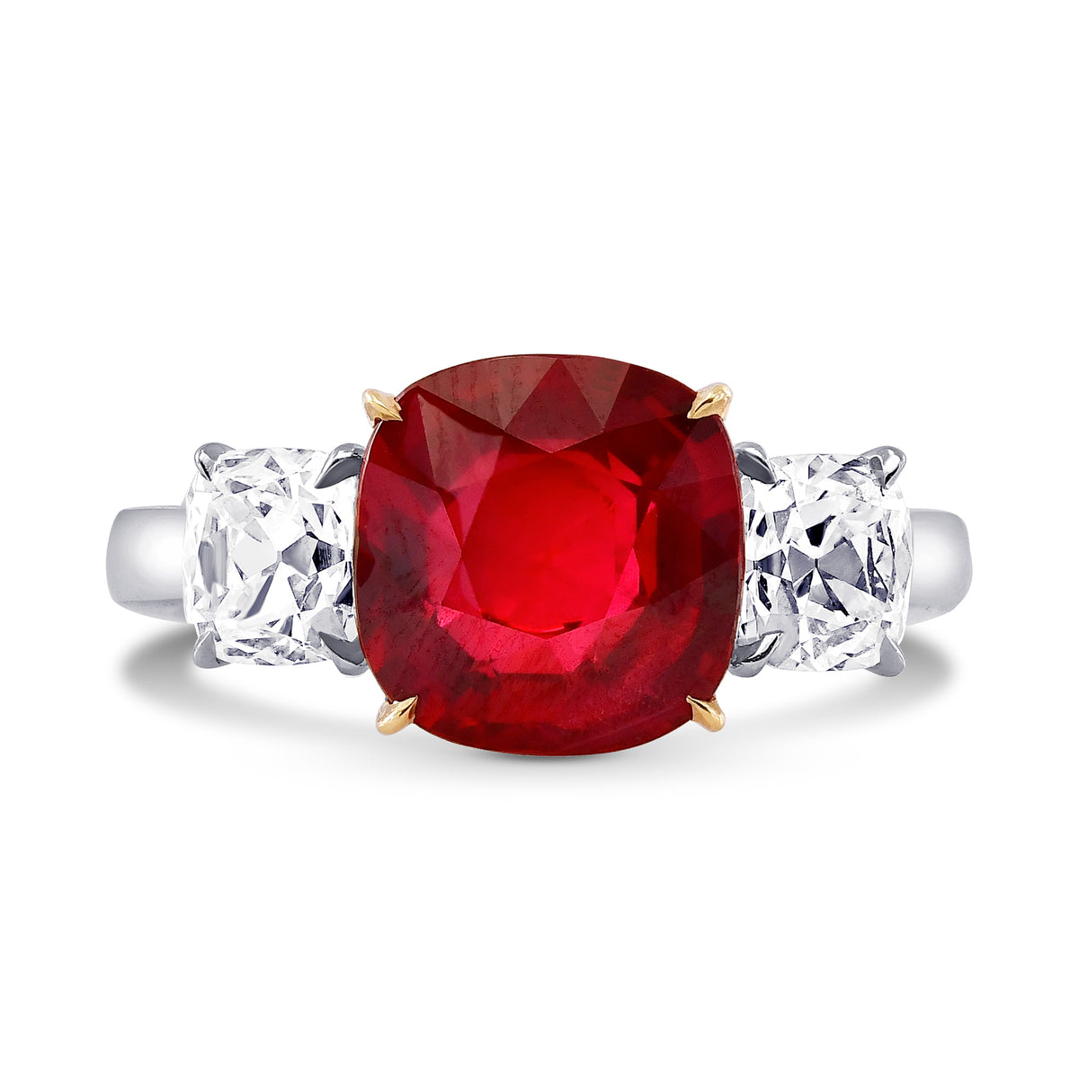 Mozambique No Heat Pigeon Blood Ruby Three-stone Ring GRS