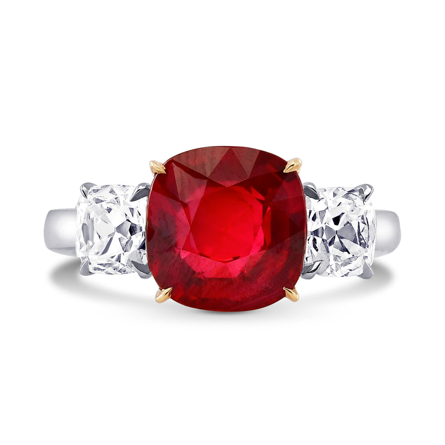 Mozambique No Heat Pigeon Blood Ruby Three-stone Ring GRS