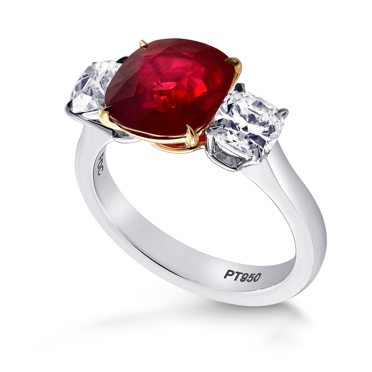 Mozambique No Heat Pigeon Blood Ruby Three-stone Ring GRS - 3