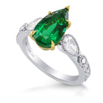 Zambian Emerald Pear & Diamond Ring
