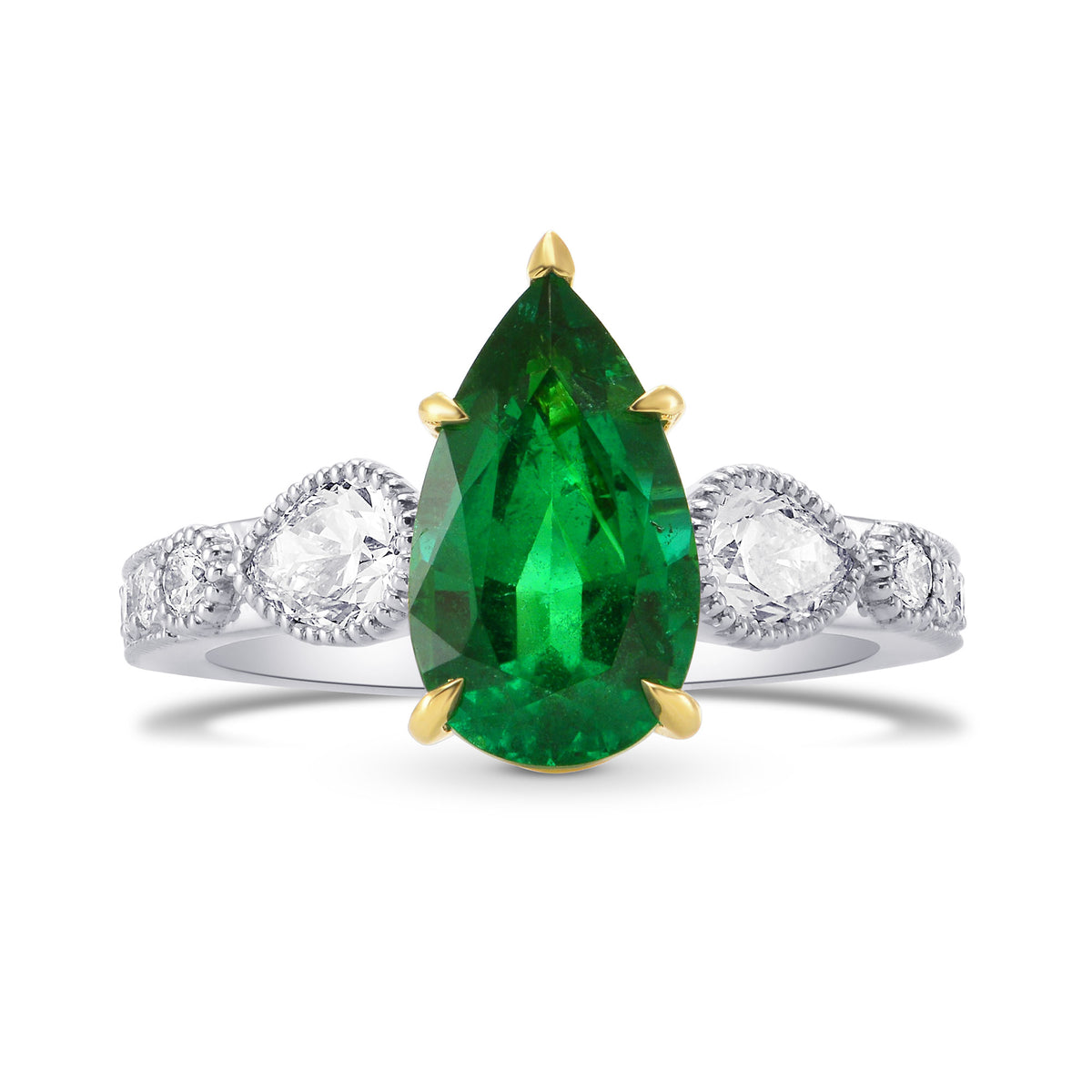Zambian Emerald Pear & Diamond Ring
