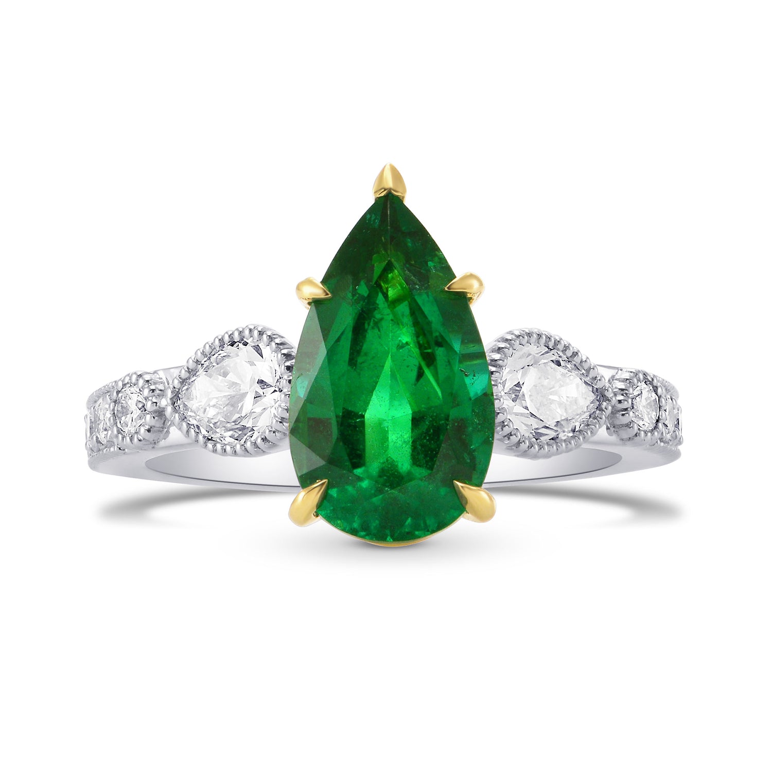 Zambian Emerald Pear & Diamond Ring