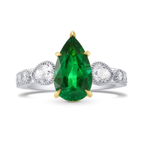 Zambian Emerald Pear & Diamond Ring