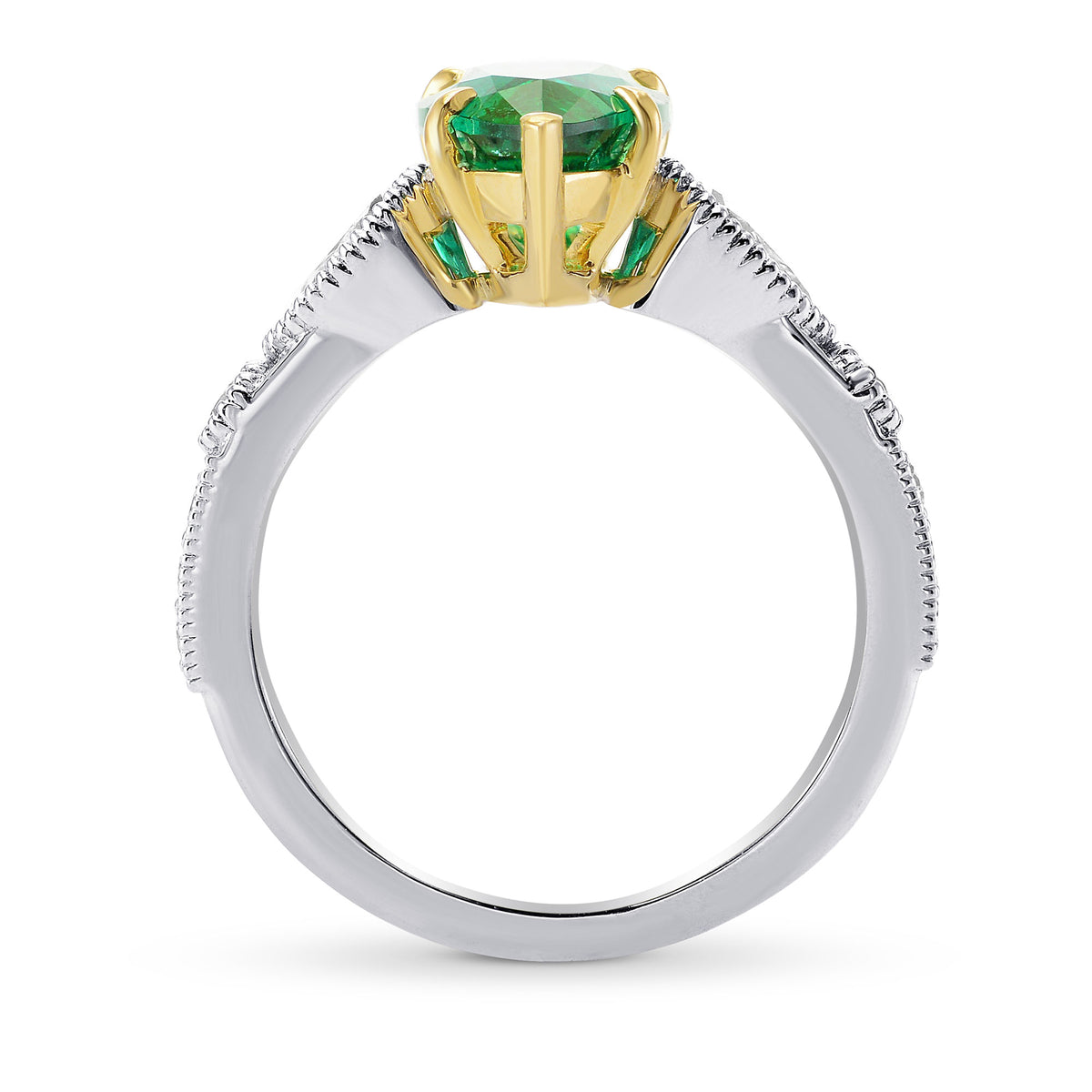 Zambian Emerald Pear & Diamond Ring