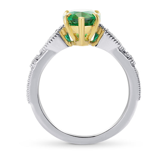 Zambian Emerald Pear & Diamond Ring