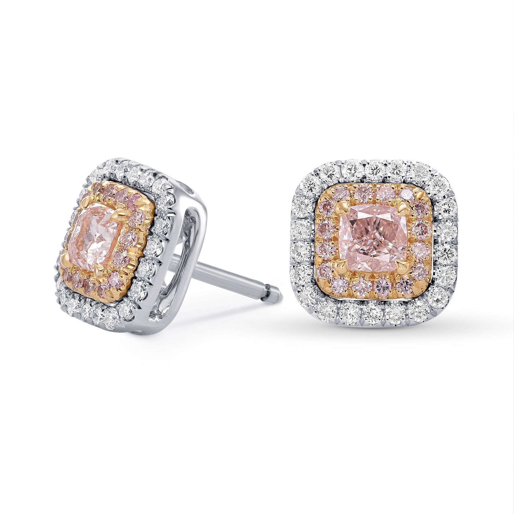 Fancy Light Pink Cushion Diamond Halo Earrings