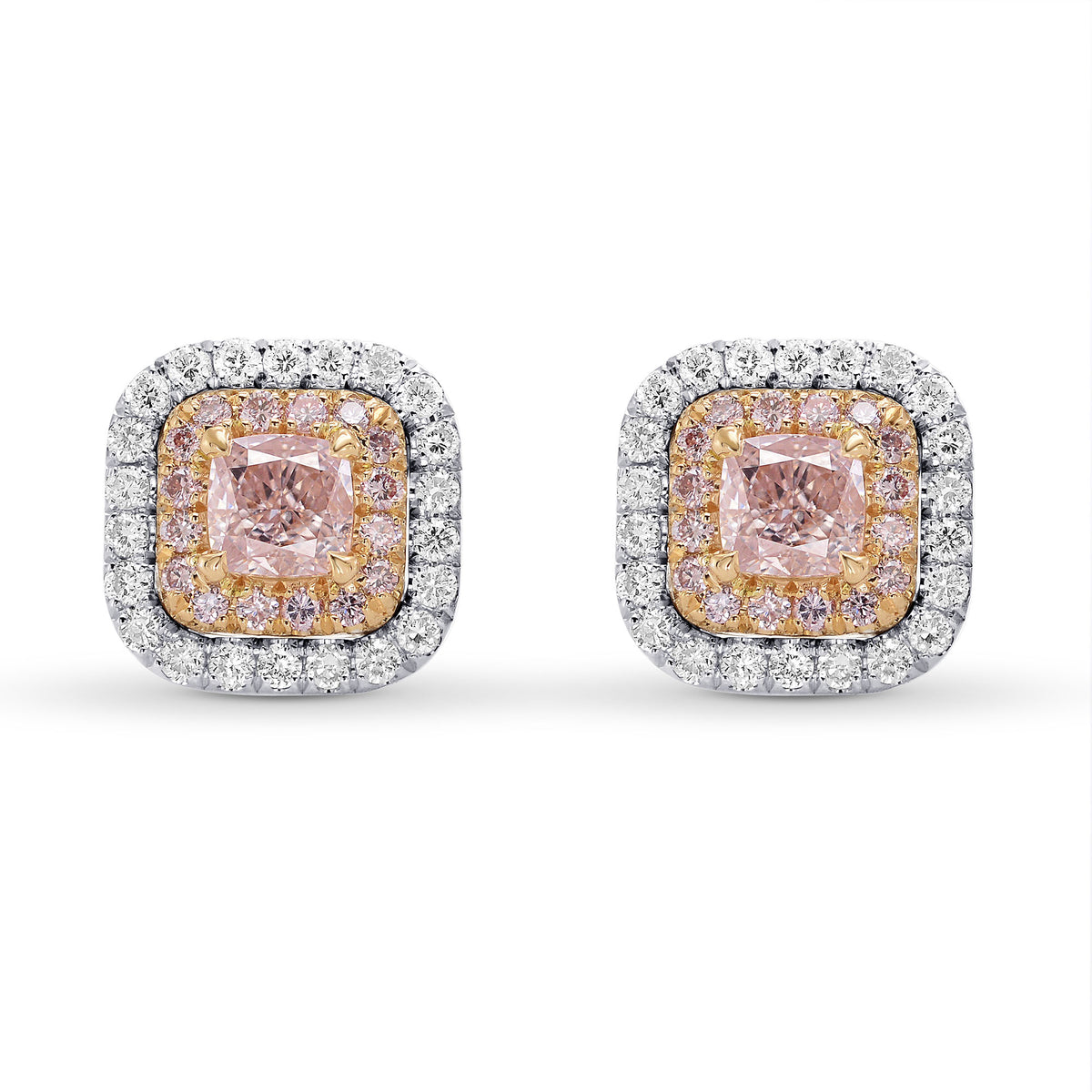 Fancy Light Pink Cushion Diamond Halo Earrings