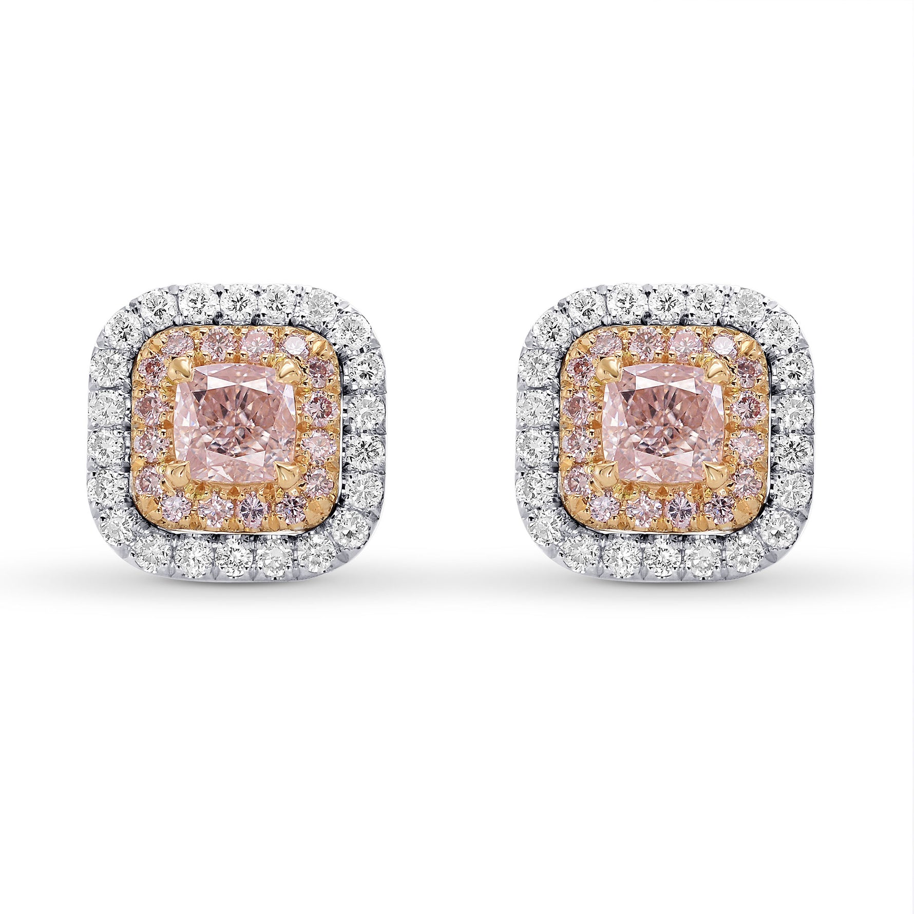 Fancy Light Pink Cushion Diamond Halo Earrings