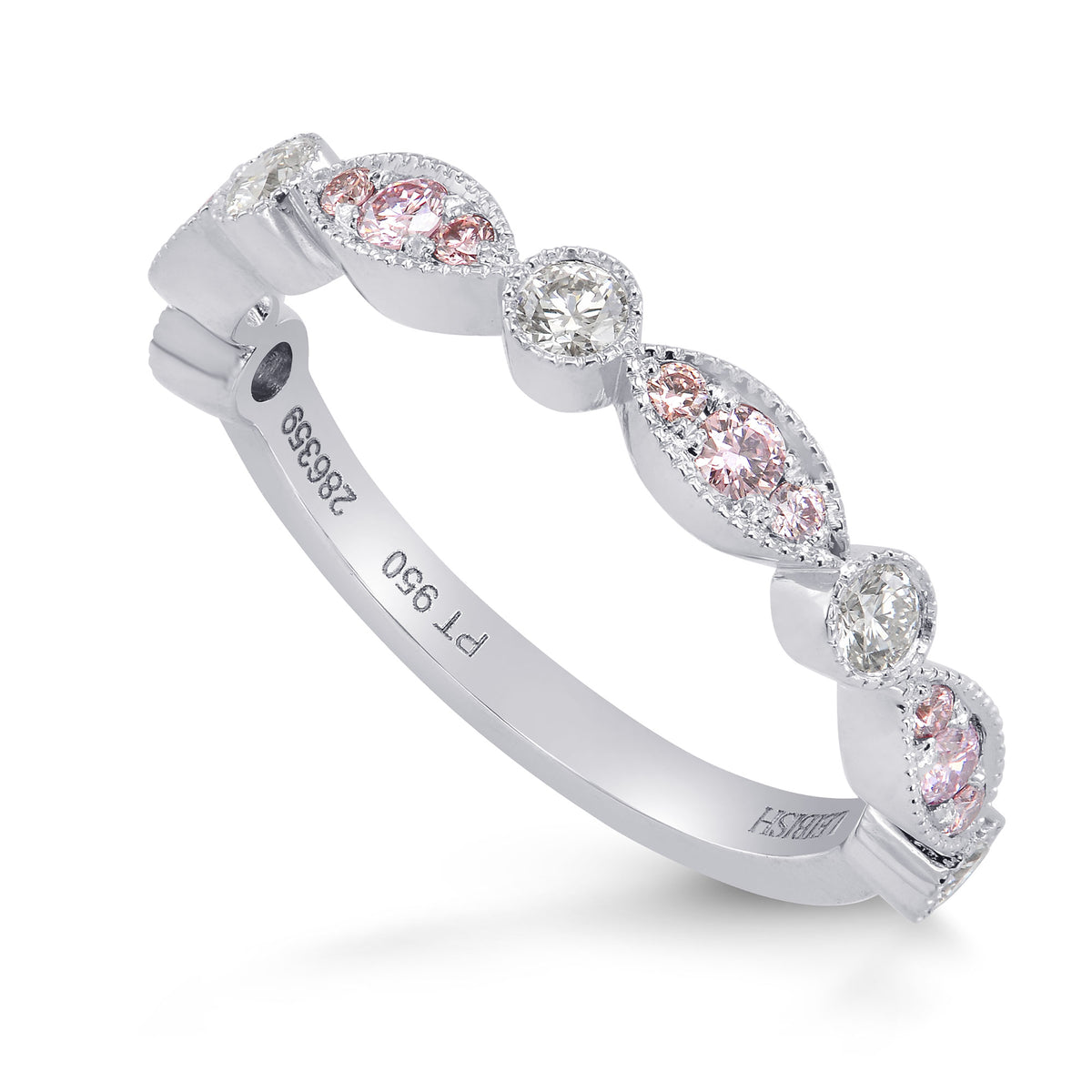 Platinum Pink & White Diamond Designer Band Ring