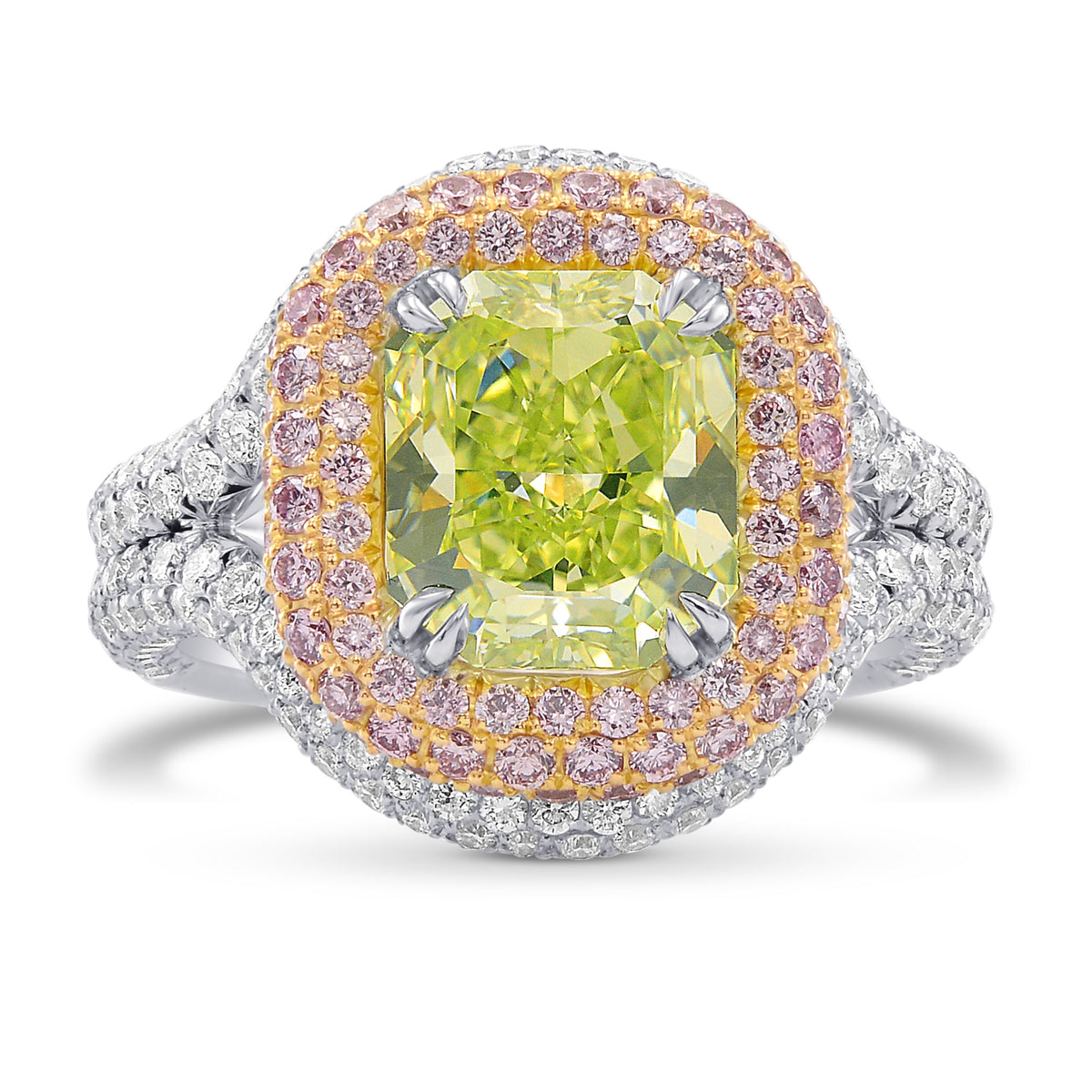 Fancy Intense Green Yellow Radiant Diamond Ring