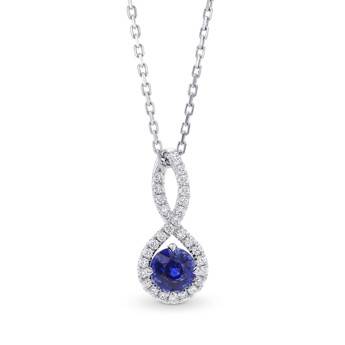 Round Sapphire & Diamond Drop Pendant