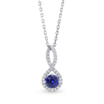 Round Sapphire & Diamond Drop Pendant