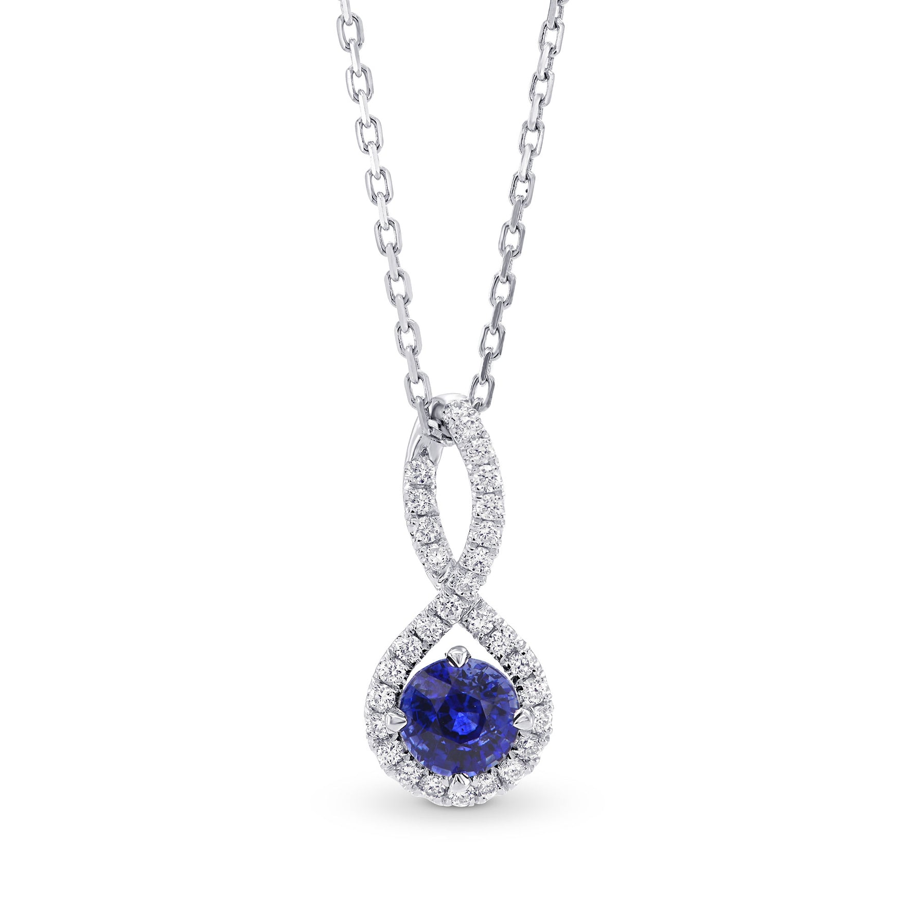 Round Sapphire & Diamond Drop Pendant