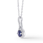 Round Sapphire & Diamond Drop Pendant