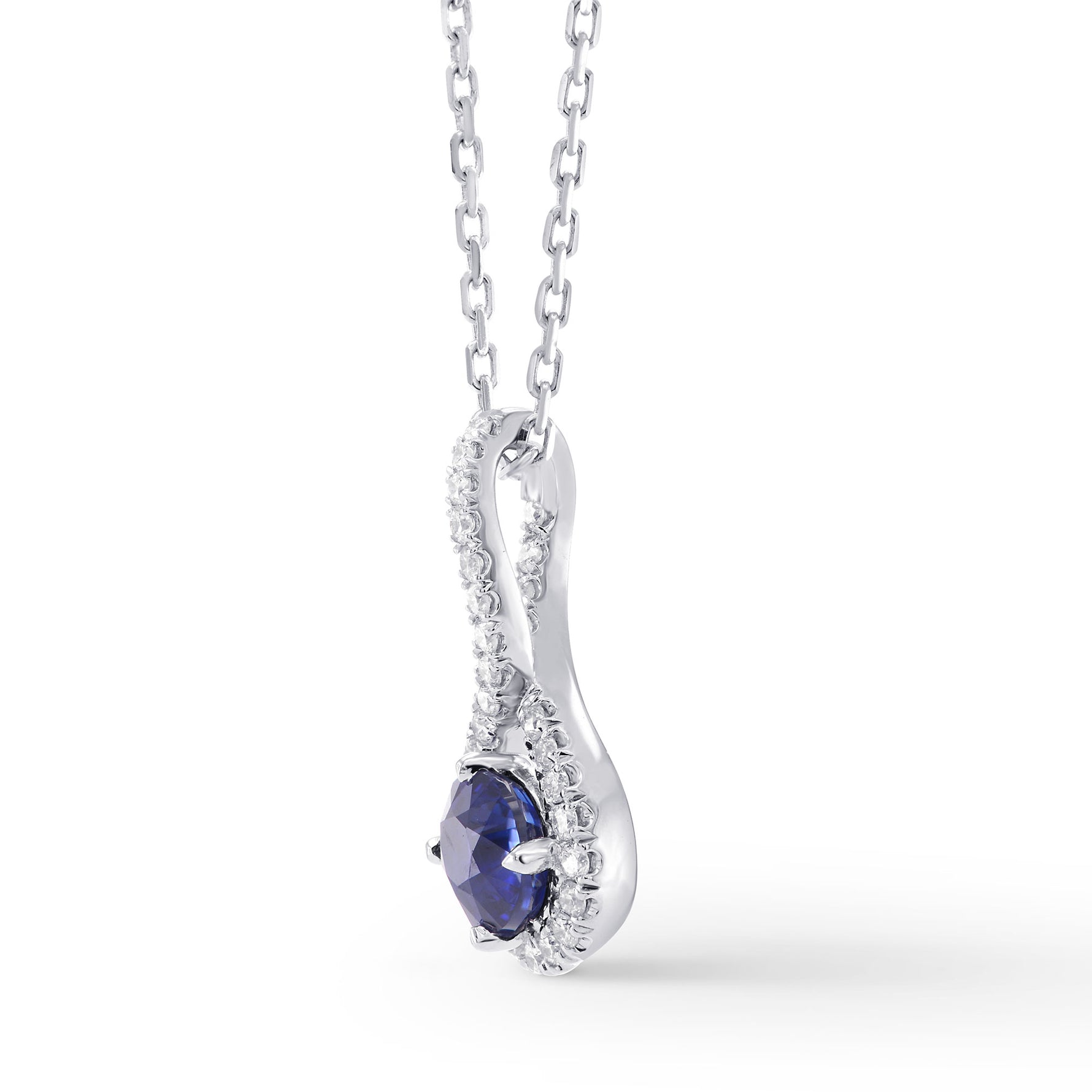 Round Sapphire & Diamond Drop Pendant