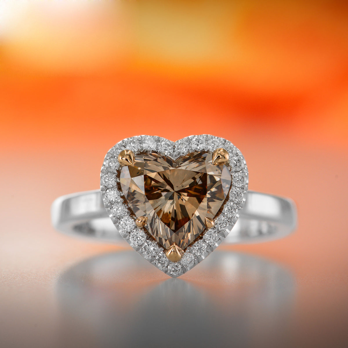 Fancy Yellow Brown Heart Diamond Halo Ring