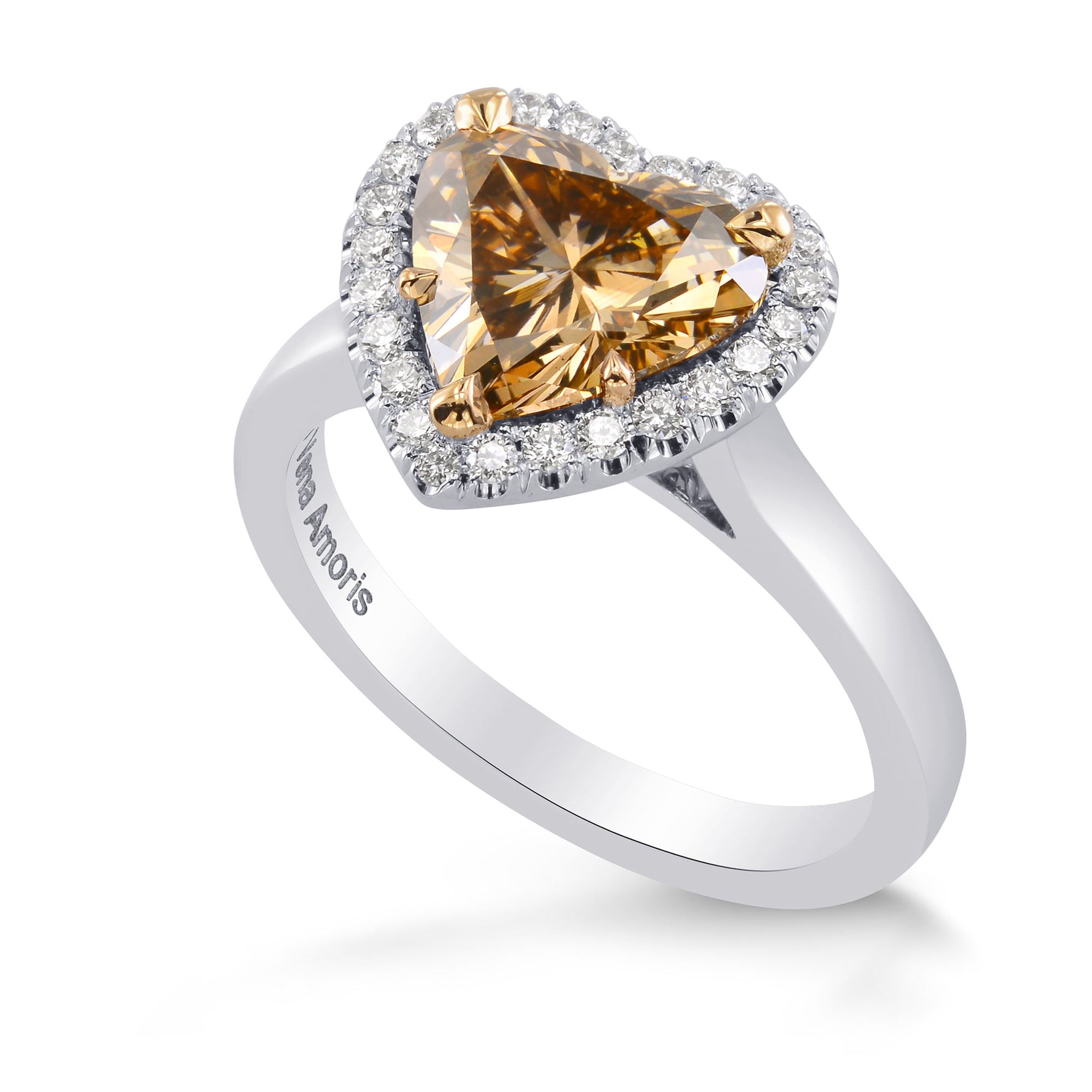 Fancy Yellow Brown Heart Diamond Halo Ring