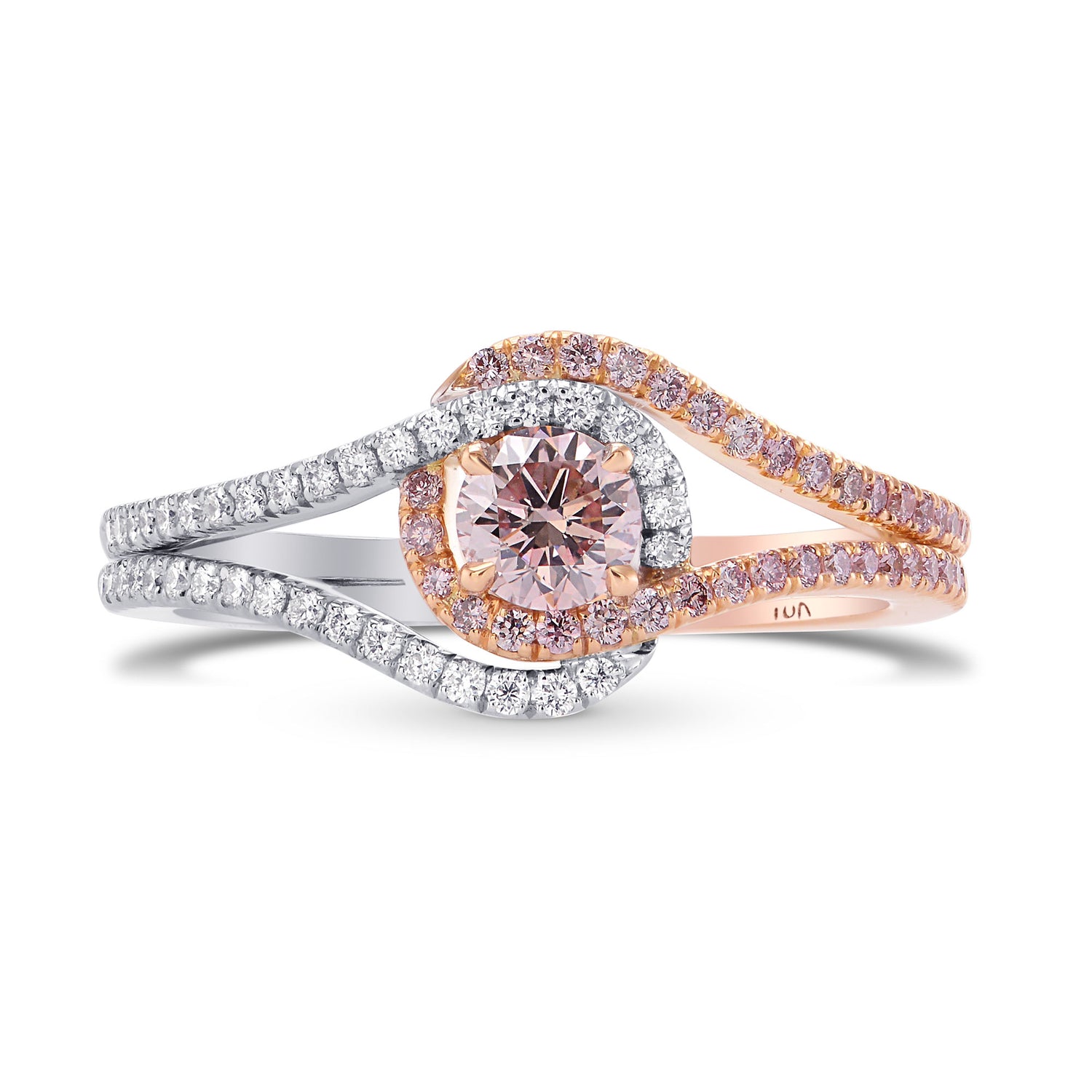 Fancy Light Orangy Pink  Crossover Halo Diamond Ring