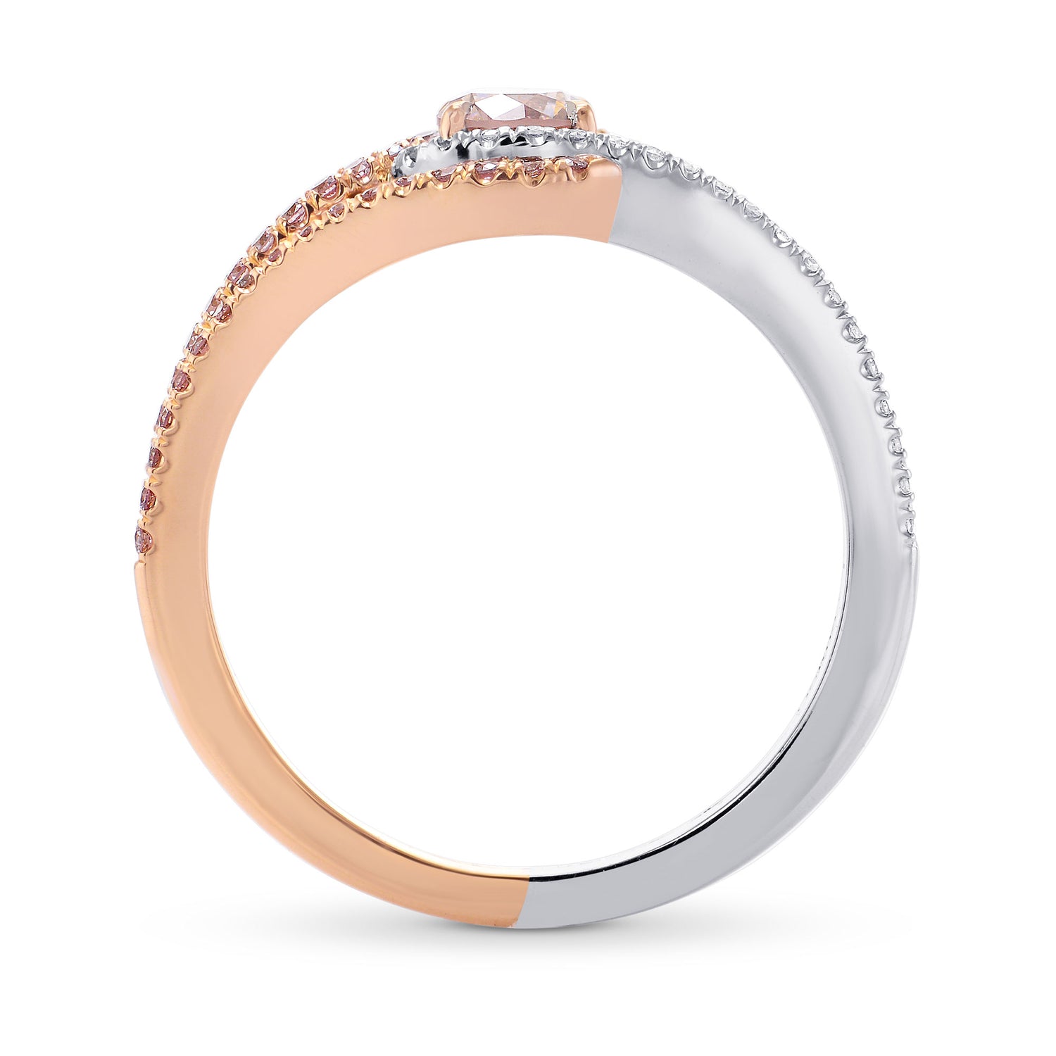  Fancy Light Orangy Pink  Crossover Halo Diamond Ring