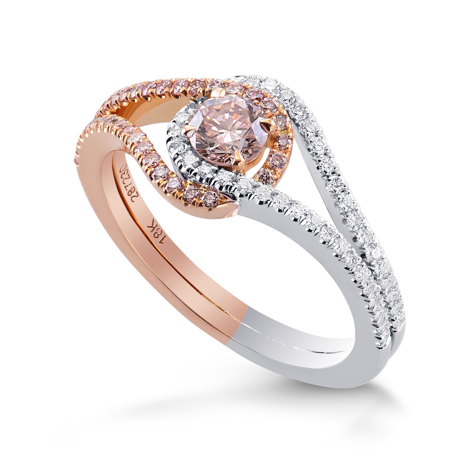  Fancy Light Orangy Pink  Crossover Halo Diamond Ring