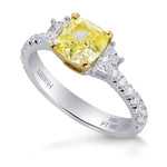 Fancy Yellow Cushion & Trapezoid Diamond Ring