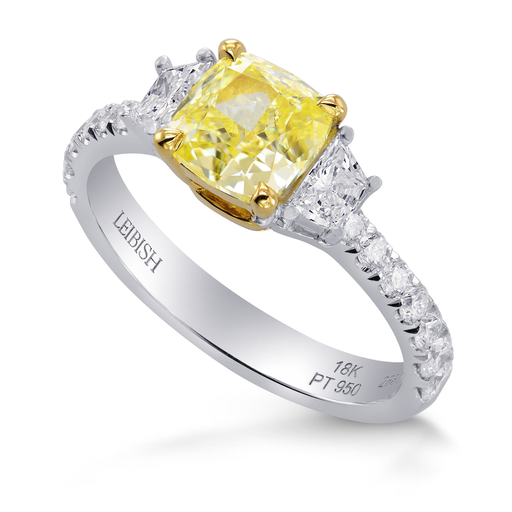 Fancy Yellow Cushion & Trapezoid Diamond Ring