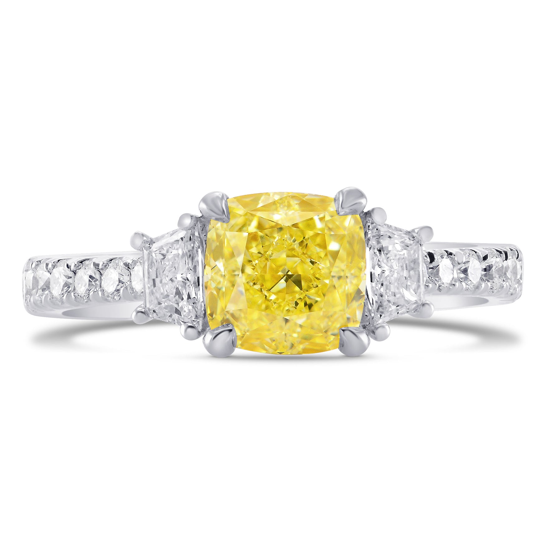 Fancy Yellow Cushion & Trapezoid Diamond Ring