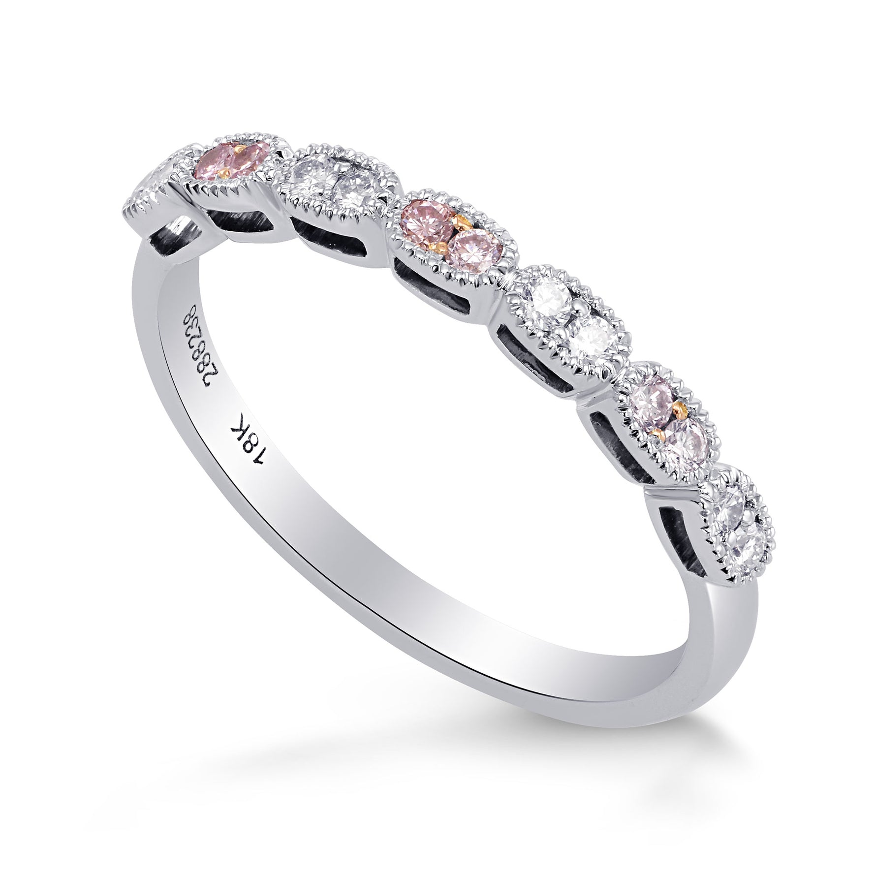 Pink & White Diamond Band Ring with Milgrain