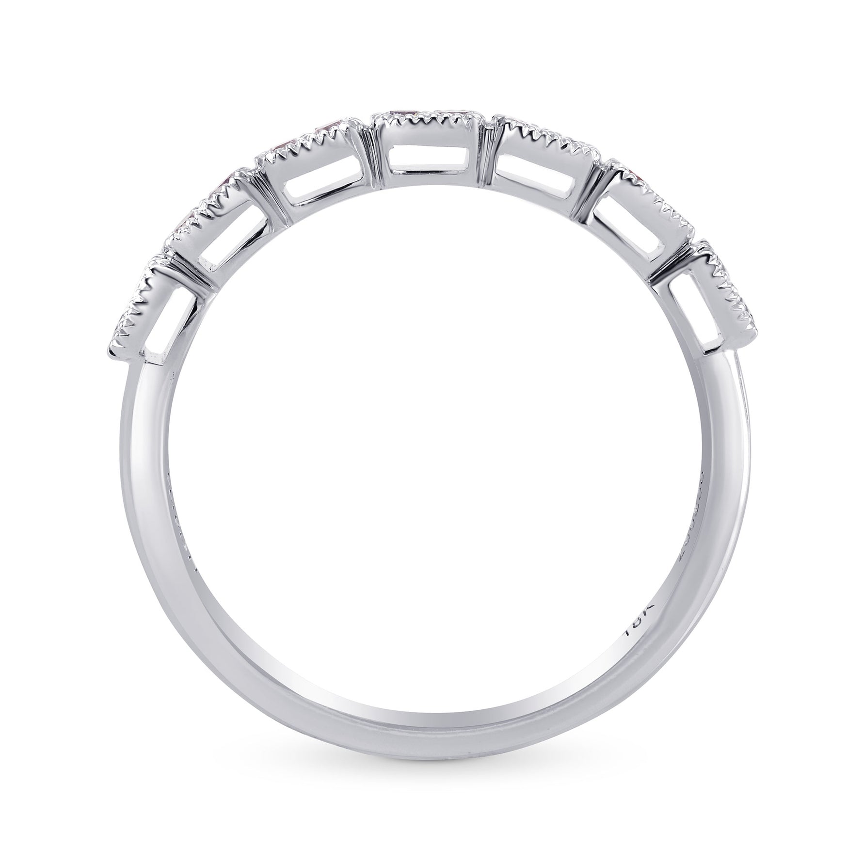 Pink & White Diamond Band Ring with Milgrain