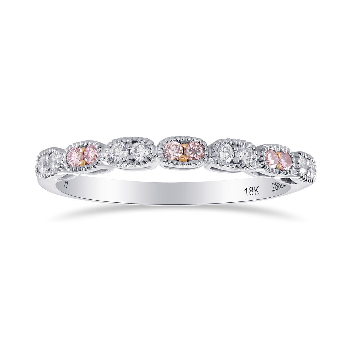 Pink & White Diamond Band Ring with Milgrain