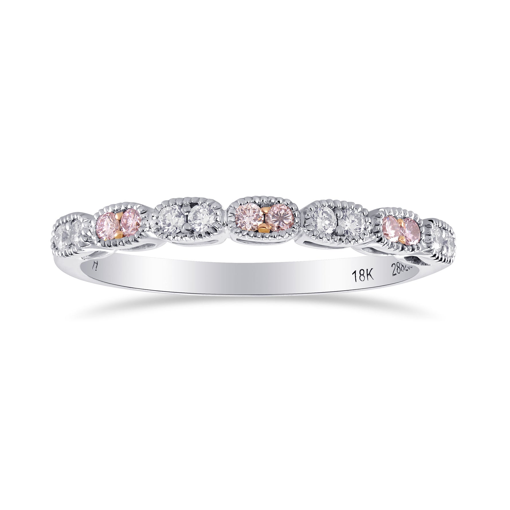 Pink & White Diamond Band Ring with Milgrain