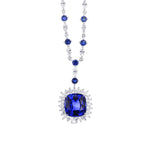Vivid Blue Cushion Sapphire & Diamond Necklace