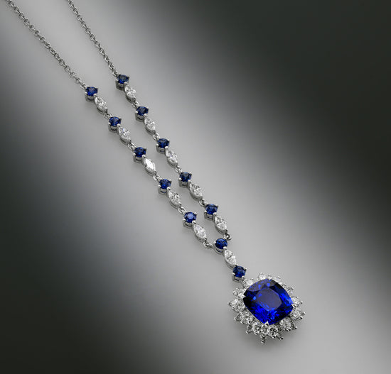 Vivid Blue Cushion Sapphire & Diamond Necklace