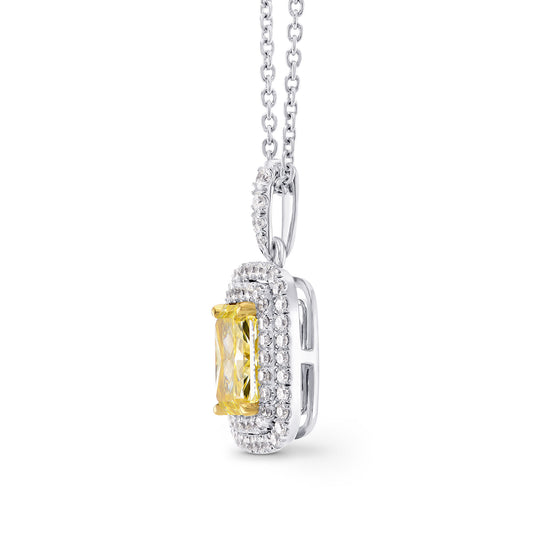 Fancy Intense Yellow Radiant Diamond Double Halo Drop Pendant
