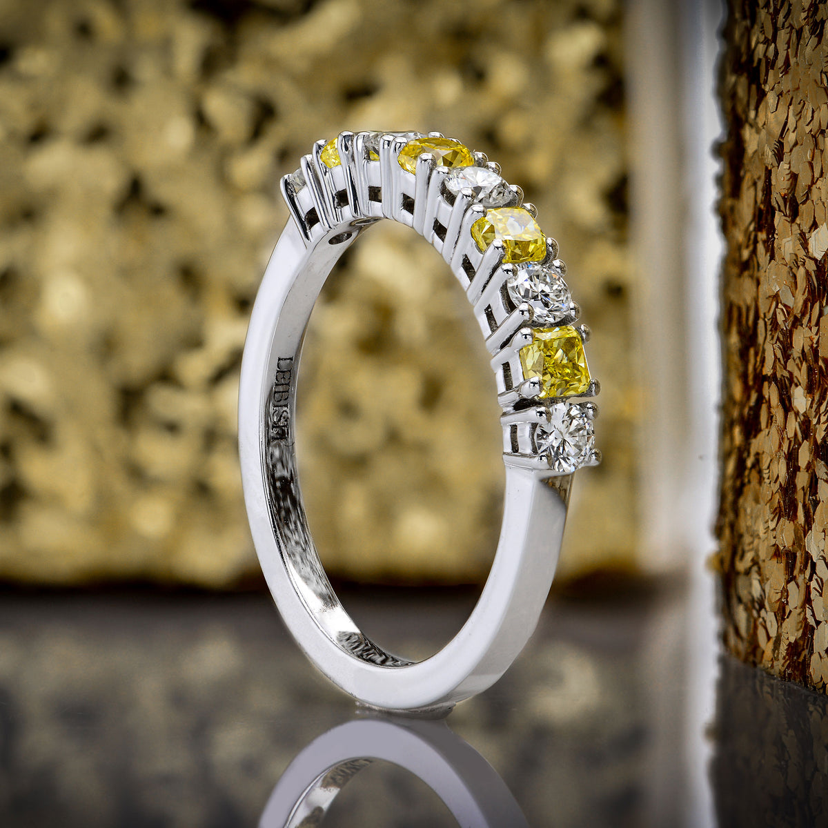 Fancy Intense Yellow Radiant & White Diamond Band Ring