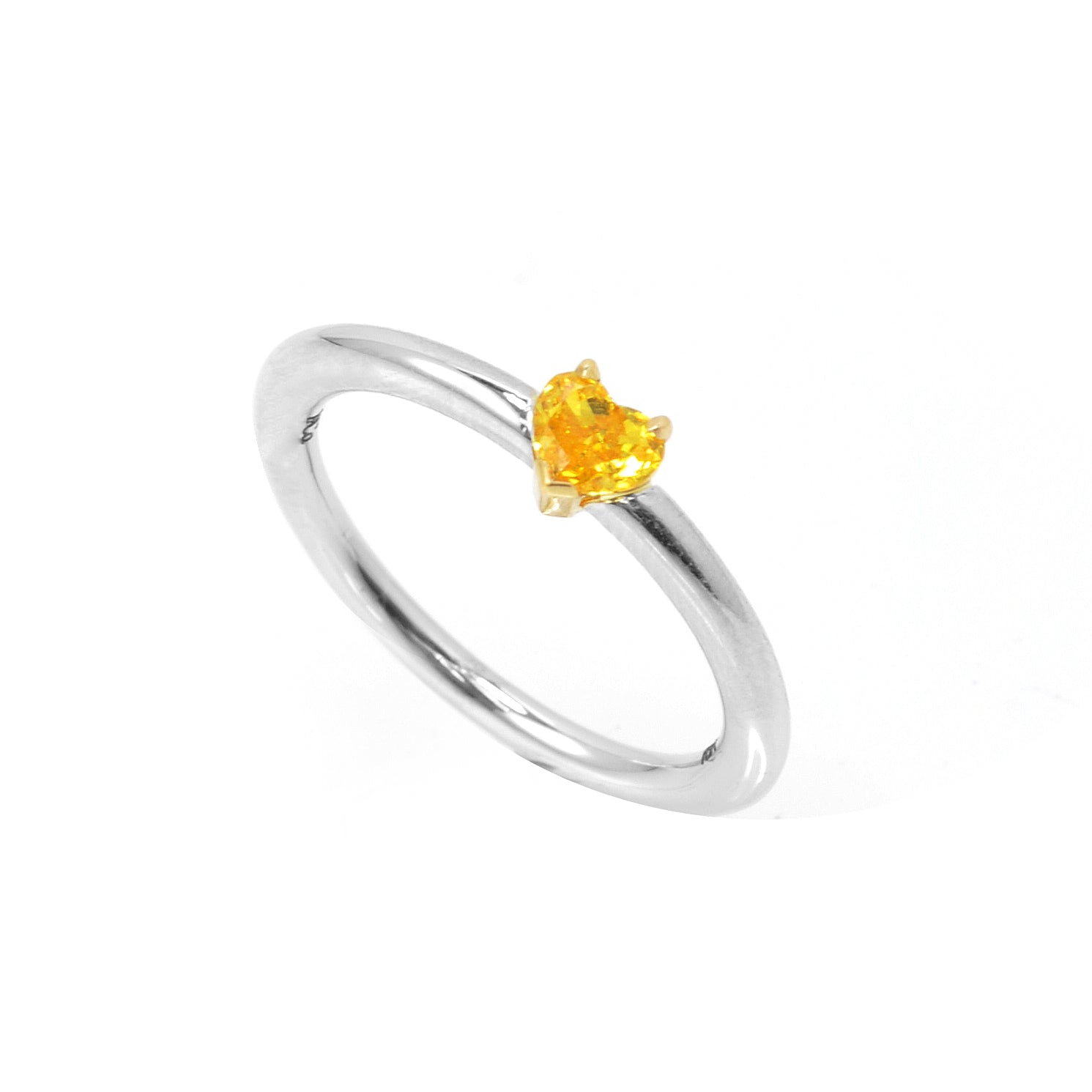 Fancy Vivid Orangy Yellow Diamond Heart Solitaire Ring