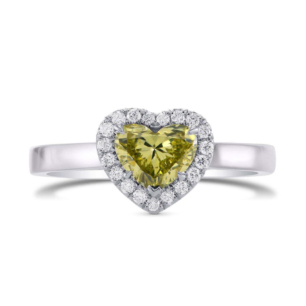 Fancy Brownish Greenish Yellow Heart Diamond Halo Ring