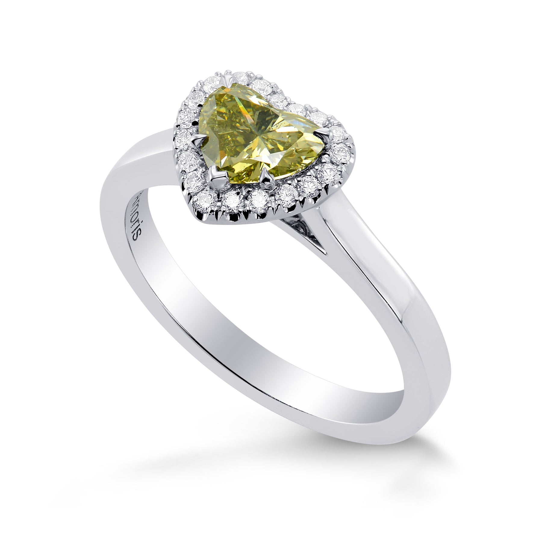 Fancy Brownish Greenish Yellow Heart Diamond Halo Ring