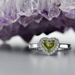Fancy Brownish Greenish Yellow Heart Diamond Halo Ring