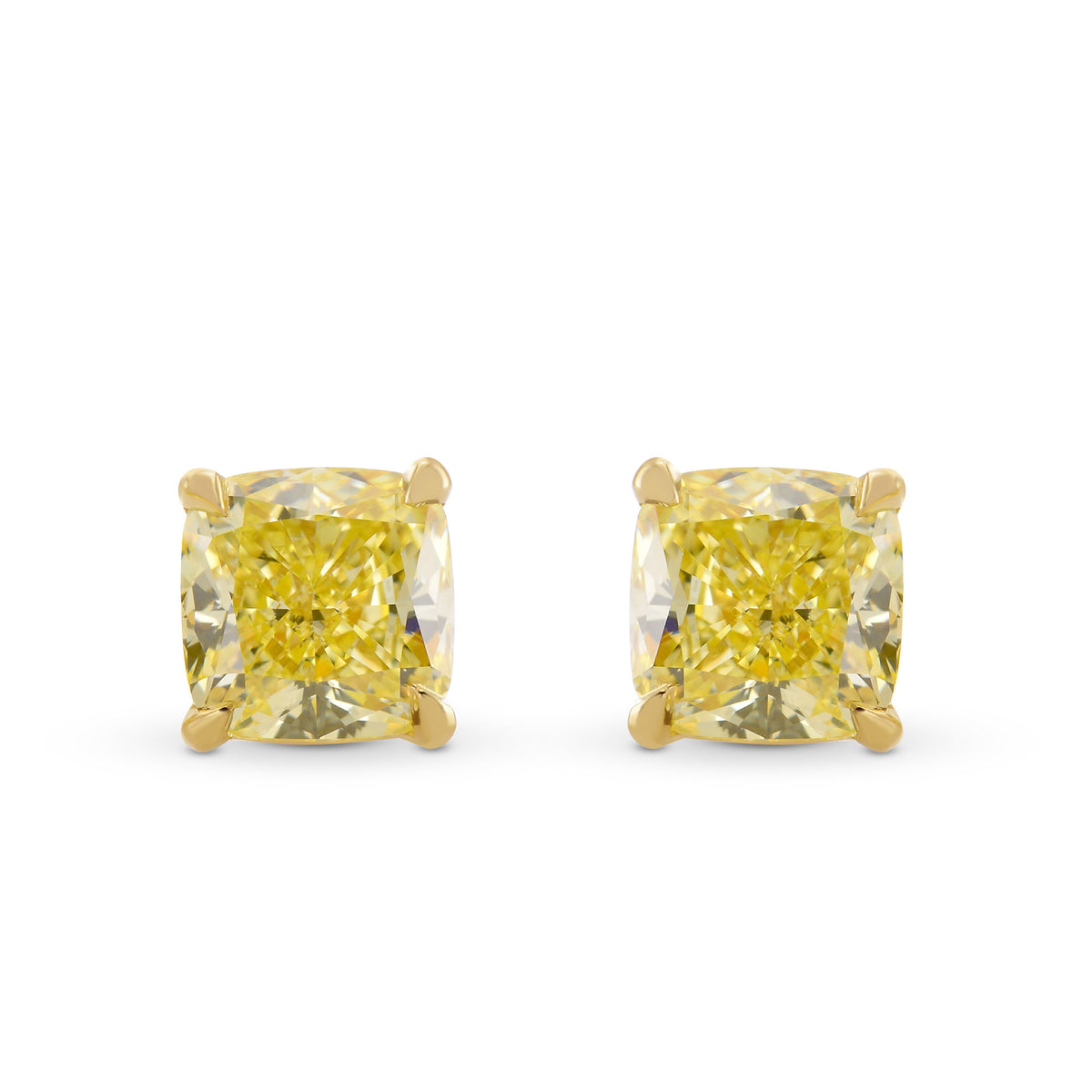 Fancy Yellow Cushion Diamond Stud Earrings